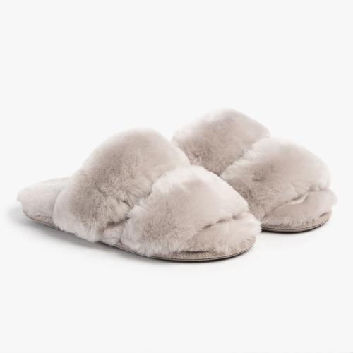 Ladies Poppy Open Toe Sheepskin Slider Dove Extra Image 1